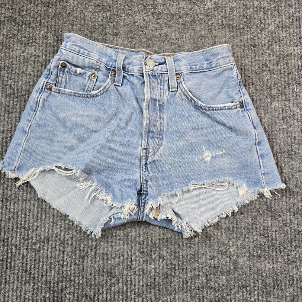 Levi's 501 Women's Cut Off Denim‎ Shorts Size 24 Ripped Distressed Light Wash